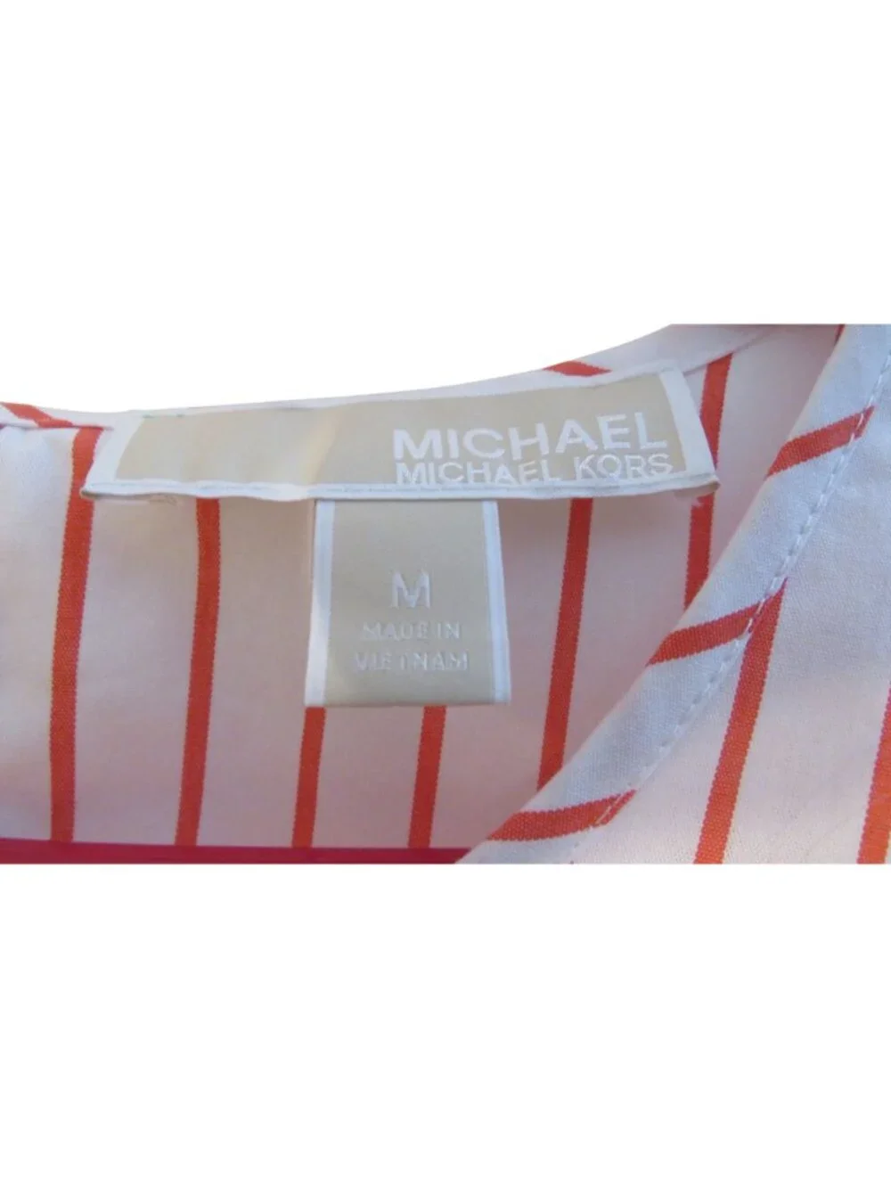 Michael Kors Womens Red & White Striped Long Sleeve Top With Shirred Cuffs Size